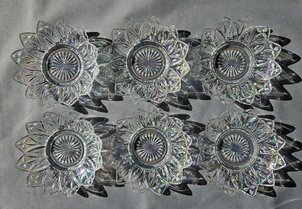 Vintage Federal Glass Petal #2829 Iridescent Dessert Berry Bowls Set of 6